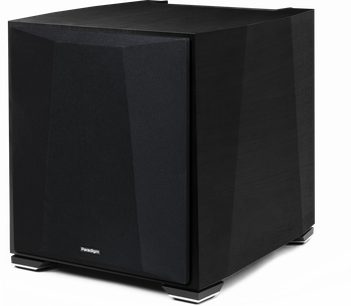 Caisson Paradigm XR 13 v černém dřevěném provedení, kubický tvar, panely z matného černého dřeva, černá mřížka na přední straně