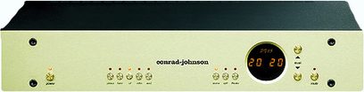 Conrad-Johnson PV15 forforstærker set forfra, gylden front, LED-display, kontrolknapper