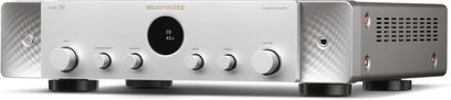 Marantz Model 70 -stereovahvistin, kultahopea, musta keskimmäinen näyttö ja kuusi etupaneelin säädintä