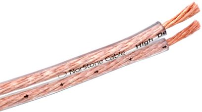 Norstone Classic CL150 kobberlydstkabel, to parallelle ledere, gennemsigtig kappe der viser de snoede kobbertråde
