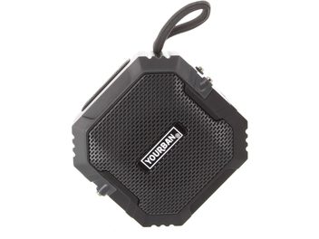 Enceinte bluetooth Yourban Getone 15, forme hexagonale, grille noire, logo central, coin supérieur gauche avec cordon