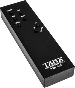 Rørforstærker Taga Harmony TTA-500 sort, set oppefra med kontrolknapper og navn og modelinskripsjon