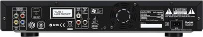 Denon DVD1800 4K Blu-ray-afspiller i sort, bagside, audio/video-tilslutninger, HDMI-porte, komponent, koaksial, optisk