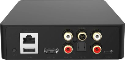 Мрежов аудио плейър ArtSound Smart Stream 2, черен, изглед отзад с Ethernet, USB, HDMI портове и RCA букси