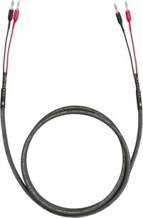 Cardas HP 101 Speaker luidsprekerkabel 2 x 3m, bovenaanzicht, zwarte mantel, rode en zwarte banaanstekkers, bedrukte tekst