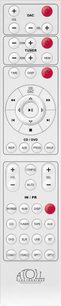 Amplificador hi-fi estéreo Atoll Electronique IN400 Evolution, control remoto rectangular plateado, botones circulares y rectangulares