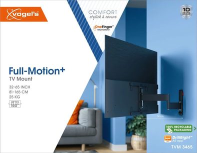 Vogel's Full-Motion+ TVM 3465 sort vægbeslag til TV, 180° rotation, til 32-65" TV, genanvendelig, set fra siden