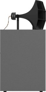 Klipsch kO-R2 Hammertone Grey kompakt højttaler set fra siden, gråt kabinet og synligt sort horn