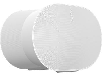 Бездротова підключена колонка Sonos Era 300 біла матова, вид спереду та з боку, округло-циліндрична форма