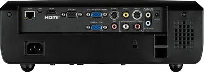 Optoma EX610ST sort videoprojektor, bagudvendt, HDMI VGA USB RS-232 lyd/video-tilslutninger, kontrolknapper