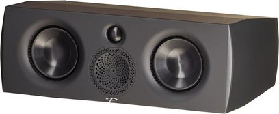 Diffusore centrale Paradigm Premier 500C espresso grain, vista frontale, 2 grandi altoparlanti circolari, 1 tweeter centrale