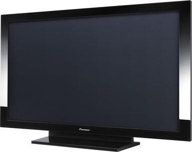 Televizor Pioneer PDP-LX5090H, vypnutá černá plochá obrazovka, lesklý černý rámeček, obdélníkový černý podstavec, pohled zepředu