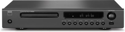 NAD C565BEE sort CD-afspiller, frontvisning, sort front med digitalt display, knapper og CD-skuffe