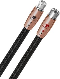 Dva analogové audio kabely XLR Audioquest Black Beauty, jeden černý a červený, druhý černý, s kovovými konektory