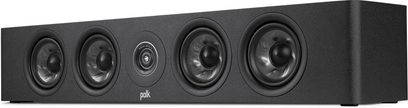 Diffusore centrale Polk Audio R350 nero, 5 altoparlanti circolari neri su facciata nera rettangolare, vista frontale