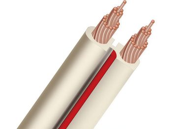 Cable para altavoz Audioquest X2 blanco roto, funda transparente que deja ver dos conductores de cobre de sección redonda