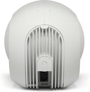 Акустична система DEVIALET Phantom Ultimate 108 dB Light Pearl, білий пластиковий корпус, вид ззаду з ребрами та роз'ємом IEC
