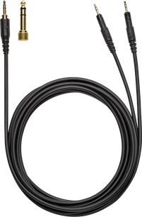 Černý audio kabel se dvěma pozlacenými konektory jack 6,35 mm na bílém pozadí