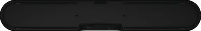 Soundbar Sonos Beam (Gen 2) nera opaca, vista frontale, forma rettangolare allungata con bordi arrotondati, griglia nera