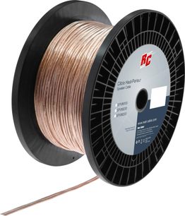 Câble haut-parleur Real Cable SPVIM150 transparent, bobine cuivre, gaine noire, étiquette caractéristiques techniques