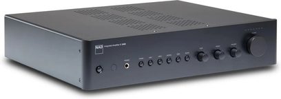 Wzmacniacz zintegrowany stereo NAD C359S w kolorze antracytowym, widok z ukosa, z pokrętłami i gniazdem słuchawkowym na przednim panelu
