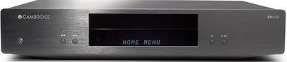Lecteur Blu-ray 4K Cambridge Audio CXUHD noir, face avant avec afficheur, boutons et tiroir, vue de face