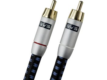 SoundPath Subwoofer-Kabel 5m, 2 vergoldete RCA-Stecker, schwarz-blaues geflochtenes Gehäuse