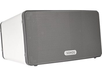 Boxa wireless Sonos PLAY:3 albă, dreptunghiulară verticală, grilă neagră în față, plastic alb mat