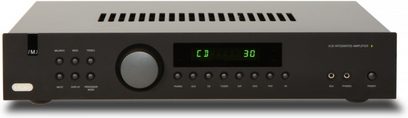 Arcam FMJ-A18 sort hi-fi stereforstærker, set forfra, sort front med knapper, drejeknap, grønt display, ventilationsgitter