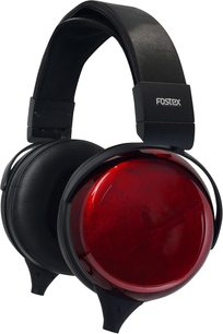 Casque hi-fi Fostex TH910 circum-aural noir avec coques fermées rouge brillant, vue de trois quarts