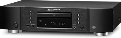 Marantz SA8005 sort CD-afspiller, set forfra, sort front med digitalt display, sølvfarvede knapper og stik