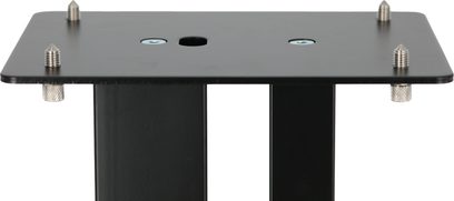 Enova HIFI MAJESTY 80 BL, pohled shora, černá obdélníková deska, 4 kovové hroty, 3 kruhové otvory