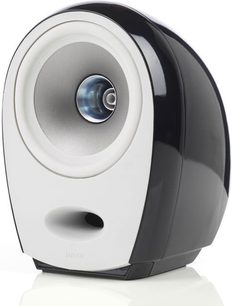 Kompakt Tannoy Arena Lite højttaler i sort og grå, set forfra, central diskant, metalrist, afrundet form