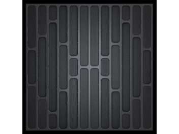 Difusor acústico Artnovion Logan W negro, vista frontal, patrón geométrico vertical de rectángulos alargados huecos