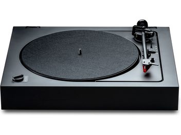 Platine vinyles hi-fi Pro-Ject A2, vue de dessus, plateau circulaire noir, bras de lecture avec cellule rouge, sélecteur de vitesses