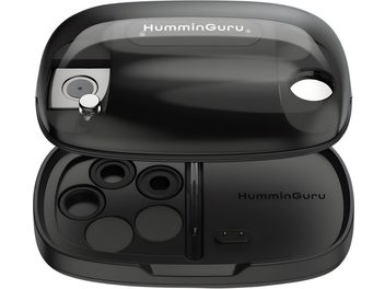 Bilancia per giradischi HumminGuru S-DUO Pro nera in custodia aperta con coperchio fumé e vani portaoggetti