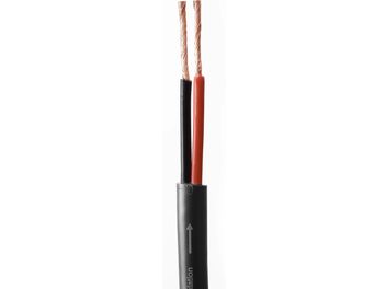 Kabel pro reproduktor Norstone Cable Signature ST250, vertikální detailní pohled, černý plášť, měděné vodiče, černá a červená izolace