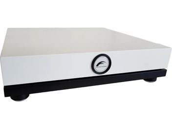 Αποσβεστήρας ήχου Franc Audio Accessories Wood block FAT Platform λευκός σε μαύρη βάση με κυκλικό λογότυπο στο μπροστινό μέρος