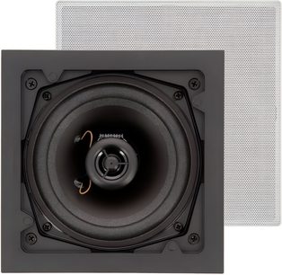 Cassa acustica da incasso a soffitto ArtSound FL101 BT quadrata nera, altoparlante centrale rotondo, griglia bianca forata separata
