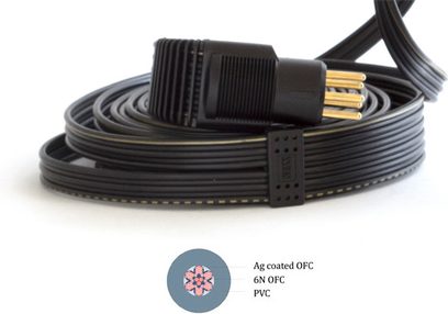 Sort spiralkabel med forgyldt 6-bens stik i den ene ende og sort 5-bens stik i den anden ende til Stax SR-009 hovedtelefoner