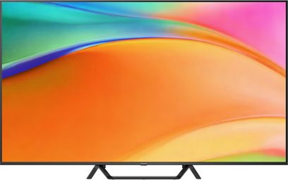 Panasonic TV-65W95BEG fjernsyn i mat sort med tynd plastikramme og centralt dobbelt metalben, der danner et omvendt V forbundet med en vandret stang, set forfra