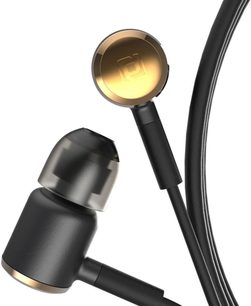 Åben hi-fi hovedtelefon Periodic Audio Beryllium, gyldne transducere, sort hovedbøjle og ørepuder, set fra venstre profil