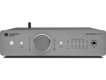 Cambridge Audio DacMagic 200M silver ljudomvandlare DAC, frontvy, frontpanel med knappar, ratt och display