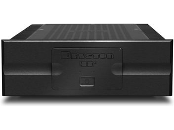 Amplificatore di potenza alta fedeltà Bryston 4B³, vista frontale, chassis rettangolare nero, pulsante di accensione centrale