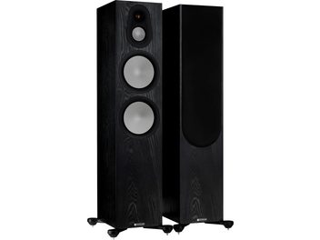 Тонколони Monitor Audio Silver 500 7G black oak, преден панел, 3/4 изглед, тъмно дървесен финиш, 3 говорителя