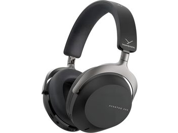 Trådløse Bluetooth-hifi-hovedtelefoner Aventho 300 sort, polstret hovedbøjle, sorte cirkulære ørekopper, sølvfarvet metalstruktur