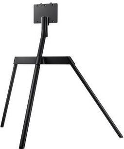 Sort metalvæghængt TV-stander, set forfra, bestående af en fod og en rektangulær monteringsplade i den øverste ende