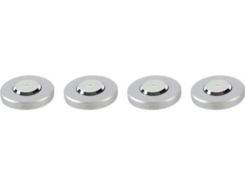 Punte per diffusori SSC Netpoint 300 argento in alluminio, vista dall'alto, 4 pezzi identici disposti a quadrato