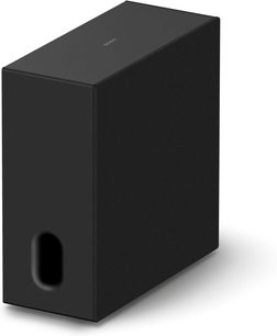 Sony BRAVIA Theatre Sub 8 juodas žemųjų dažnių garsiakalbis, stačiakampio dizaino su tekstiliniu priekiniu skydeliu ir šoniniu oro išėjimu