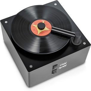 Středící adaptér pro gramofon Okki Nokki RCM Record Cleaning Machine, černý kryt, černý vinylový talíř, kovové otočné rameno